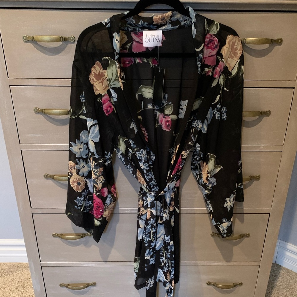 Helena Quinn Black sheer kimono robe NWT